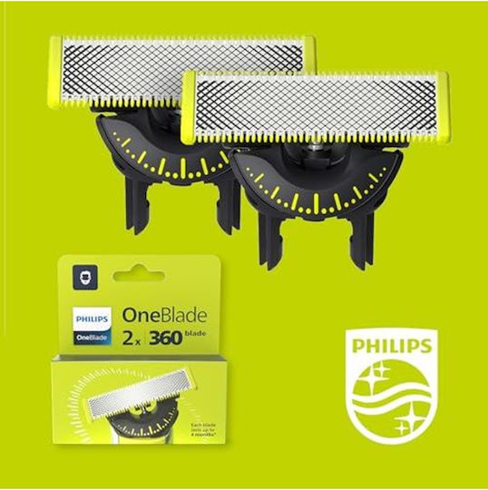 Tbd Philips Oneblade 360 Ersatzklingen, für Oneblade Elektrorasierer und Trimmer, mit 5in1 verstellbarem Kamm, langlebiger Edelstahl, Trimmen, Kanten und Rasieren, 2er-Pack, (Modell Qp420/60)