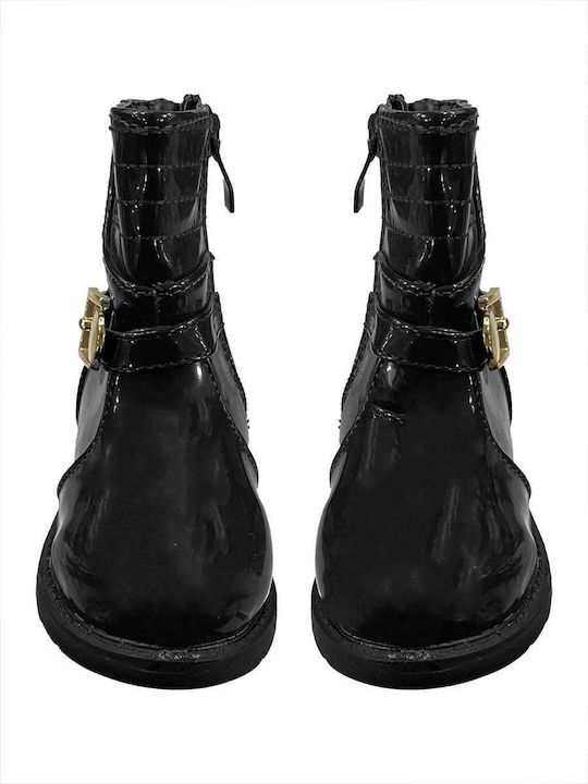 Kids Boots from Patent Leather with Zipper Black