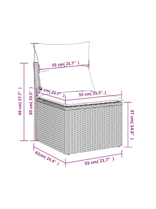 vidaXL Outdoor Sofa Tree-Seater Rattan with Cushions 55x55x69cm
