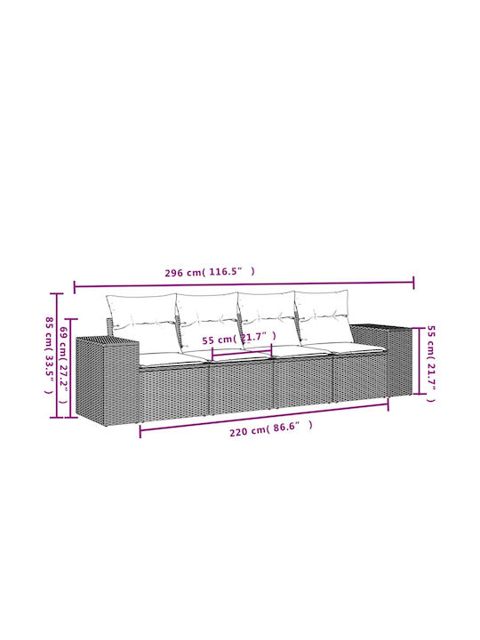 Canapea Cu Patru Locuri De Exterior Din Rattan Cu Perne 55x55x69cm