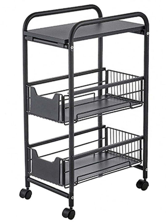 Quasar Металик Кухненски Стелаж Тролей 3 Позиции Черен 36x24x64см