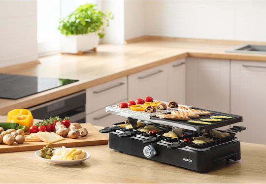 Sencor Tabletop Grătar Electric Raclette Placă Netedă și Striată 1400W cu Termostat Reglabil 21bucx21buccm