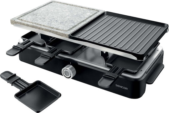 Sencor Επιτραπέζια Ηλεκτρική Ψησταριά Raclette Λείας και Αυλακωτής Πλάκας 1400W με Ρυθμιζόμενο Θερμοστάτη 21x21εκ.