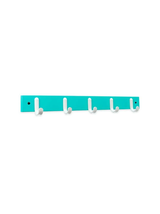 Inofix Wooden Kids Wall Mounted Hanger with Hooks 3707 Turquoise-White 48.8x5.2x6cm