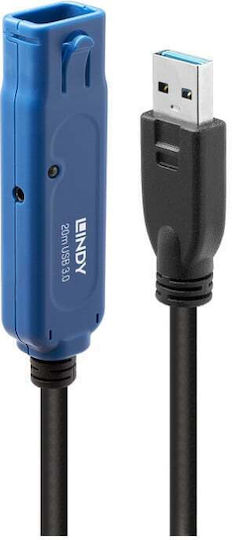 Lindy USB 3.0 Cable USB-A male - USB-A female Μαύρο 20m