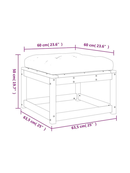 Wooden Cube Garden Stool with Cushion Brown 63.5x63.5x38cm