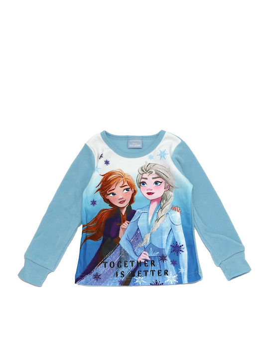 Disney Детска пижама Зимна Поларена Светлосиня Frozen