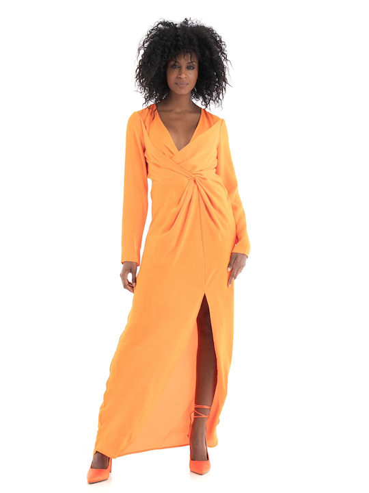 Somethingnew Alicia Long Sleeve Twist Maxi Dress - Orange Φορέματα & Ολόσωμες Φόρμες (Γυναικείο Orange - 10288204)
