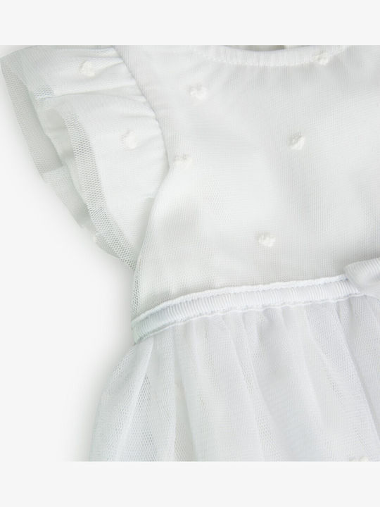 Rochie Fete Mâneca Scurtă Din Tulle Set Cu Chiloțel Alb