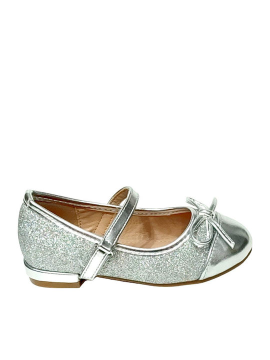 Kids Ballerinas with Hoop & Loop Closure Silver