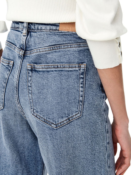 High Waist Women's Jean Trousers in Relaxed Fit Medium Blue Denim