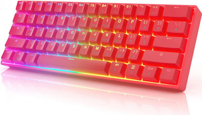 HK Gaming GK61 Gaming Μηχανικό Πληκτρολόγιο 60% με Gateron Red διακόπτες και RGB φωτισμό (Αγγλικό US) Κόκκινο