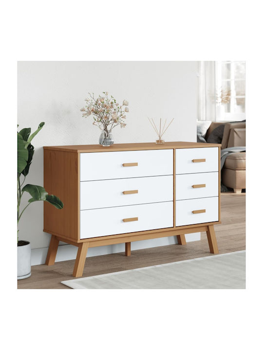 Wooden Chest of Drawers Λευκή Και Καφέ 68x42x73.5cm