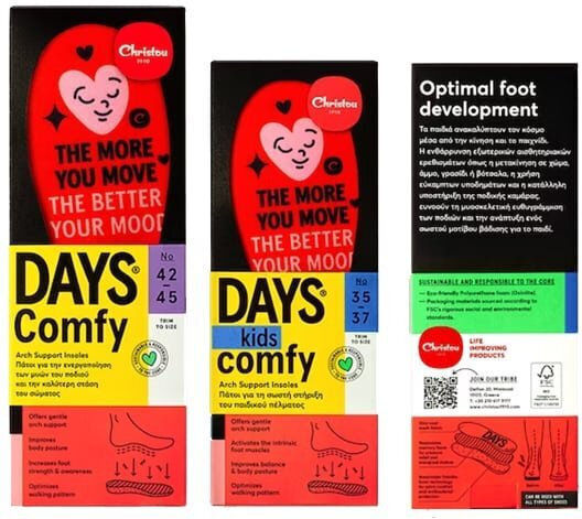 Christou 1910 Move Your Mood Comfy Anatomic Insoles for Adults & Kids Red 2 Pieces