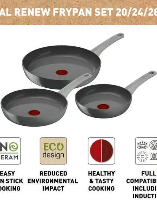 Tefal Renew On Pans Set of Aluminum with Non-stick Coating Grey 3pcs