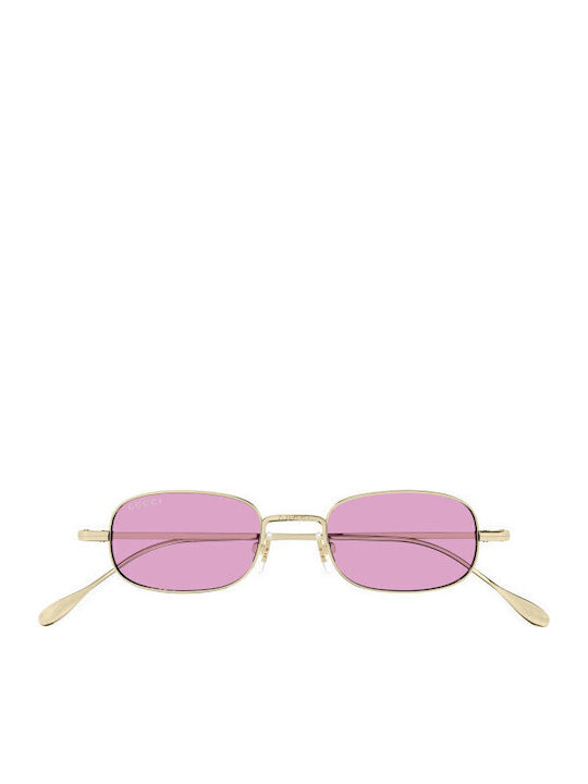 Gucci Unisex Sunglasses with Gold Metal Frame and Pink Lens