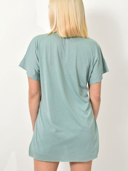 First Woman Women's Blouse Short Sleeve with V Neckline Green