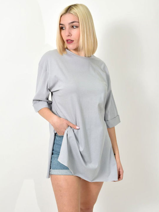 First Woman Women's Blouse Short Sleeve Gray