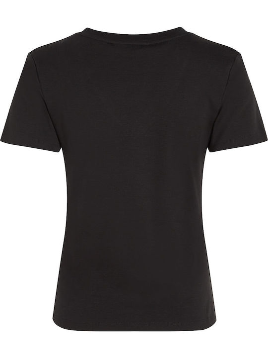 Tommy Hilfiger Damen T-shirt mit V-Ausschnitt Black