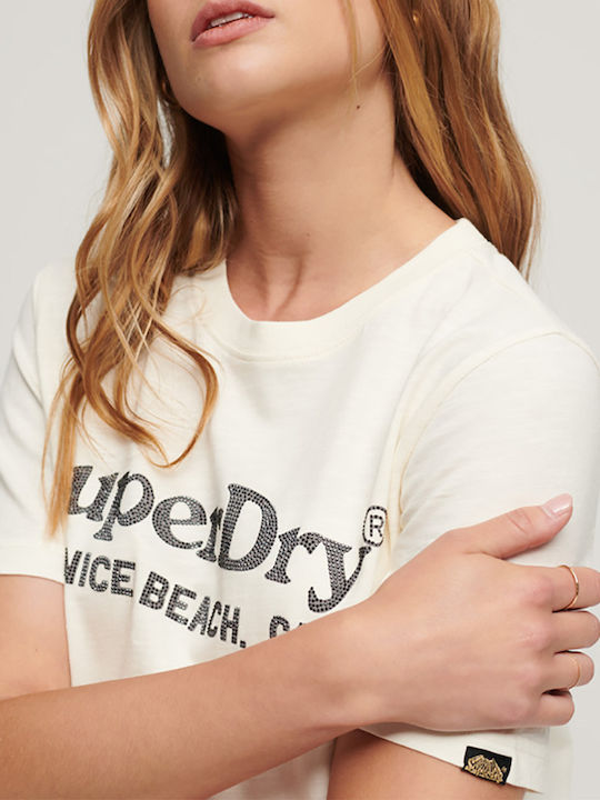 Superdry D1 Ovin Metallic Venue Damen T-Shirt Cream