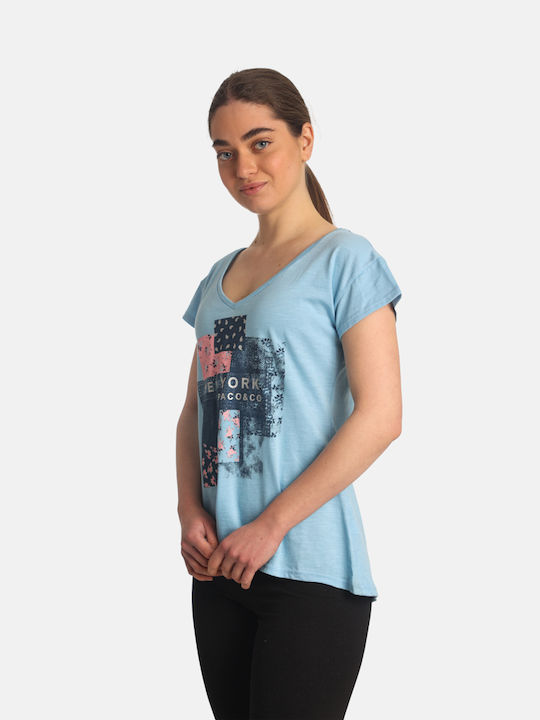 Paco & Co Women's T-shirt with V Neck Ciel