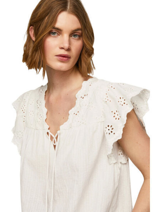 Pepe Jeans Damen Bluse Kurzärmelig White