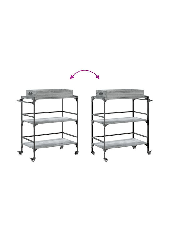 vidaXL Τρόλεϊ Κουζίνας Ξύλινο 3 Θέσεων Γκρι 81.5x41x92.5cm