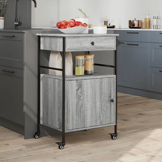 vidaXL Wooden Kitchen Trolley 3 Tiers Gray 56x43x89.5cm