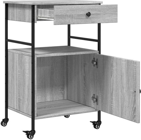 vidaXL Wooden Kitchen Trolley 3 Tiers Gray 56x43x89.5cm