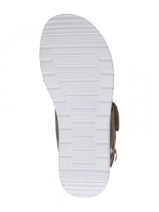 Leather Women's Flat Sandals Anatomic in Tabac Brown Color