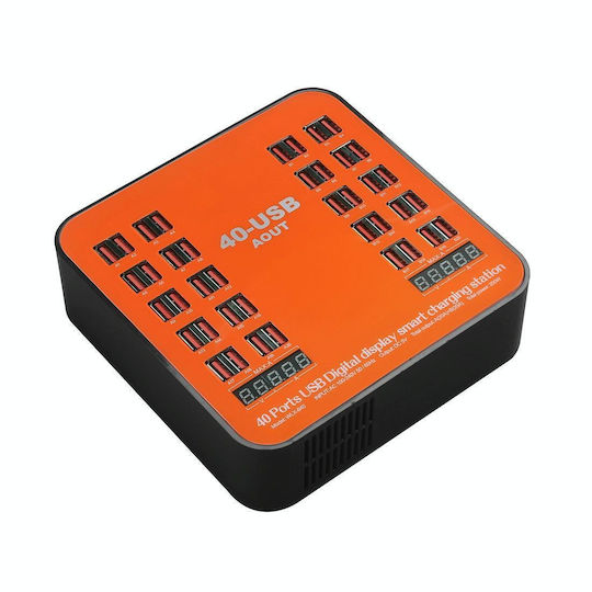 Jiageng Зарядна Станция с 40 USB-A Изходни Порта 200W Черна / Оранжева (WLX-840)