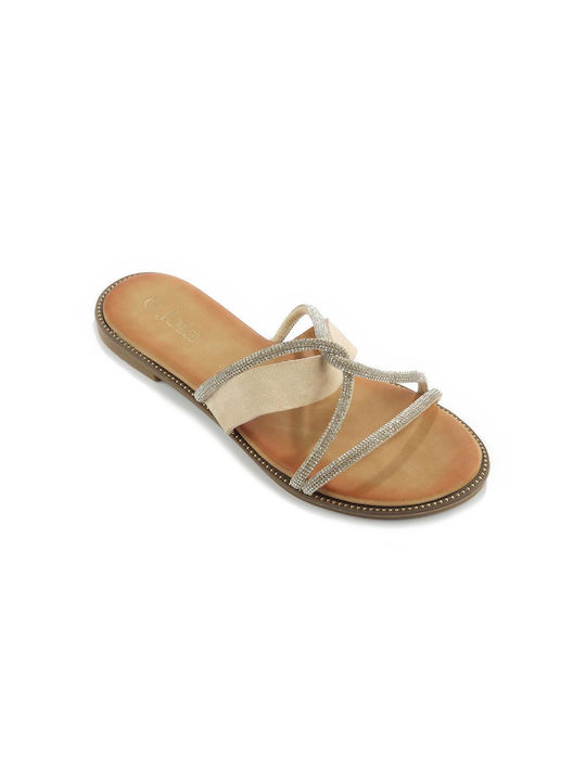 Fshoes Women's Flat Sandals in Beige Color