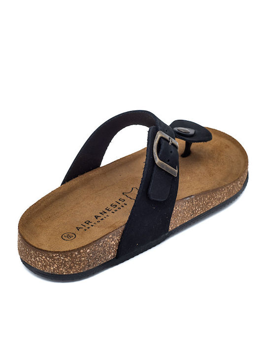 Leather Women's Flat Sandals Black