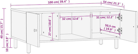 Rectangular Central Coffee Table Made of Solid Wood Black 100x54x40 cm