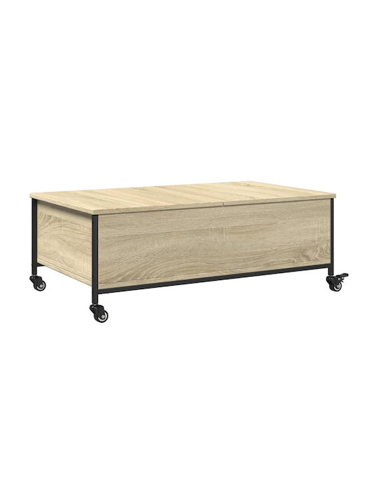 Rechteckiges Zentral Kaffeetisch aus Holz mit Rädern Sonoma Eiche M91xB55xH34cm