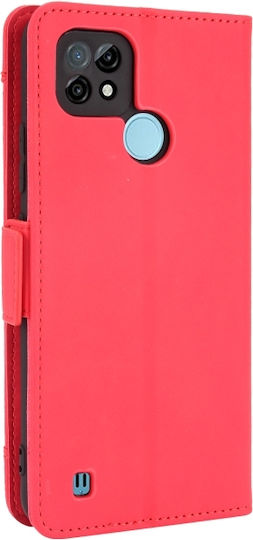 Skin Feel Calf Pattern Brieftasche Leder / Synthetisches Leder / Silikon Rot (Realme C21)