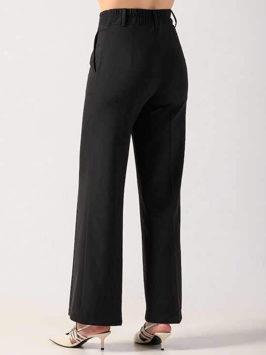 Derpouli Damen Stoff Palazzo-Hose Black