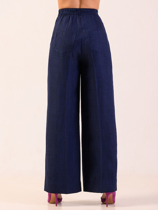 Derpouli Women's Linen Trousers Blue