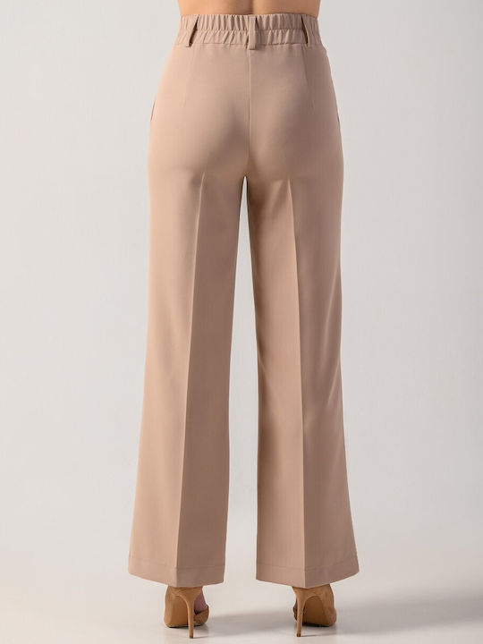 Derpouli Damen Stoff Palazzo-Hose Beige