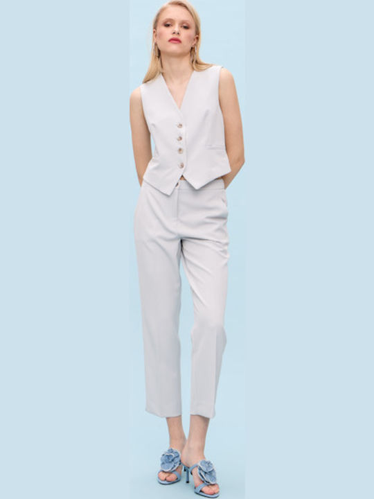 Women's Fabric Trousers with Elastic Coral