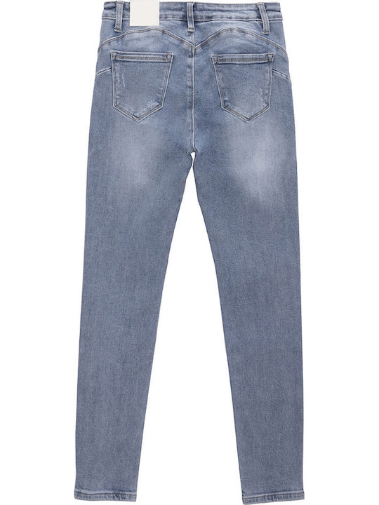 Γυναικείο Jean Παντελόνι Mid Rise Push Up σε Skinny Εφαρμογή Ξεβαμένο Μπλέ