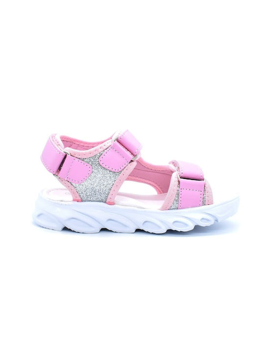 Happy Bee Kids' Sandals with Velcro & Lights Pink