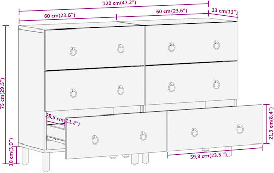 Kabinett Aufbewahrung mit 2 Schubladen L60xB33xH75cm