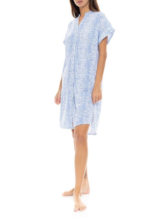 Pink Label Summer Cotton Women's Nightdress Light Blue