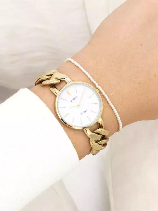 Oozoo Vintage Γυναικείο Ρολόι 32mm Μπαταρίας με Χρυσό Μεταλλικό Μπρασελέ