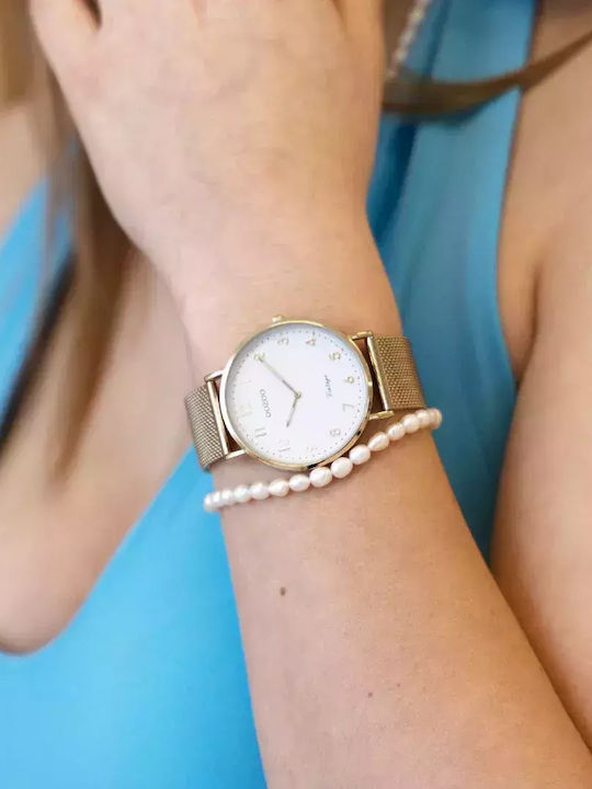 Oozoo Vintage Γυναικείο Ρολόι 40mm Μπαταρίας με Χρυσό Μεταλλικό Μπρασελέ