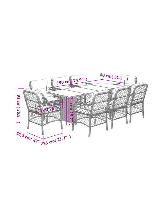 Set Sala De Mese Pentru Exterior 9 Piese Bej Cu Perne
