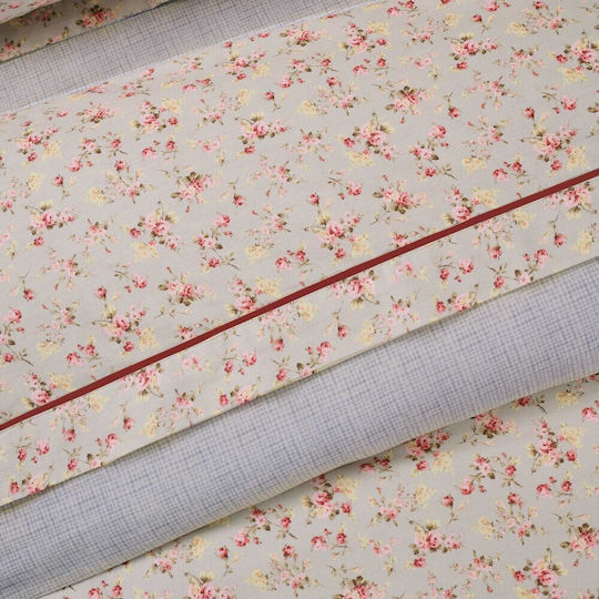 Das Home Bettwäsche-Set Überdoppel 240x260cm. Happy 9619 Grey - Ecru - Pink 4Stück