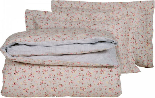 Das Home Bettwäsche-Set Überdoppel 240x260cm. Happy 9619 Grey - Ecru - Pink 4Stück