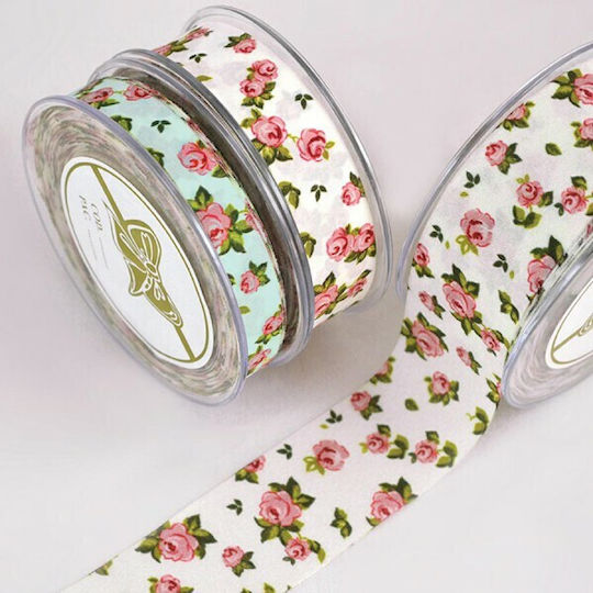 Kappa Decor Υφασμάτινη Κορδέλα Floral Ροζ 25m